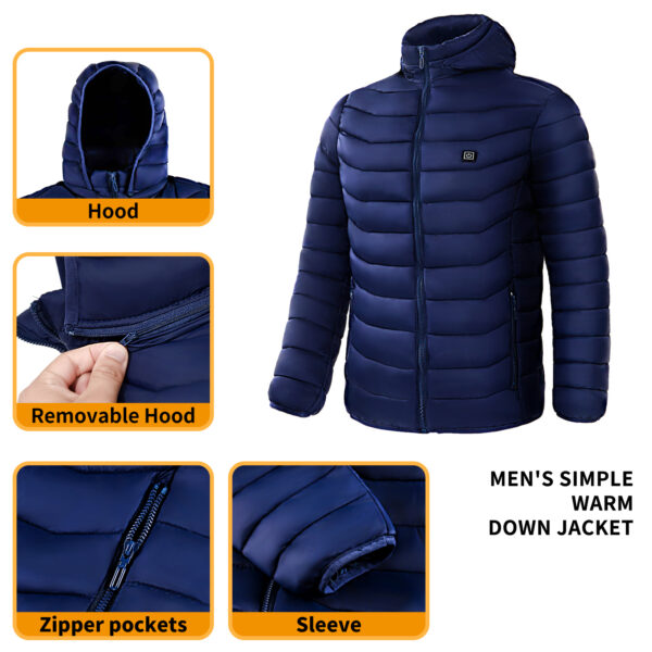 Men Heated Puffer Jacket Electric Heating Coat Insulated Hood Windbreaker 9Heat Zones - Image 7