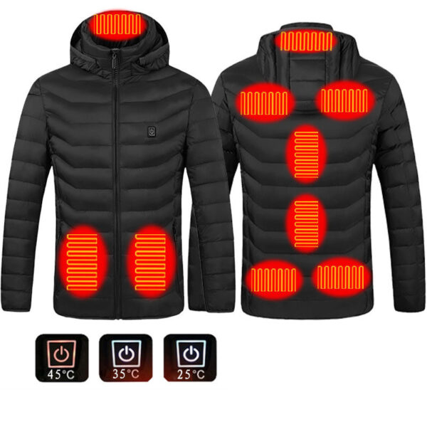 Men Heated Puffer Jacket Electric Heating Coat Insulated Hood Windbreaker 9Heat Zones - Image 3