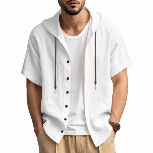 Loose Hooded Short-sleeved Shirt For Men - Image 7