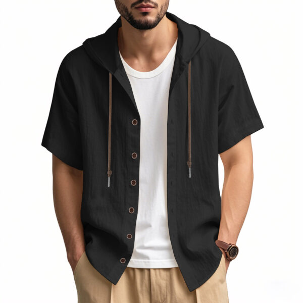 Loose Hooded Short-sleeved Shirt For Men - Image 6