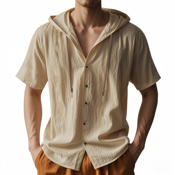 Loose Hooded Short-sleeved Shirt For Men - Image 5