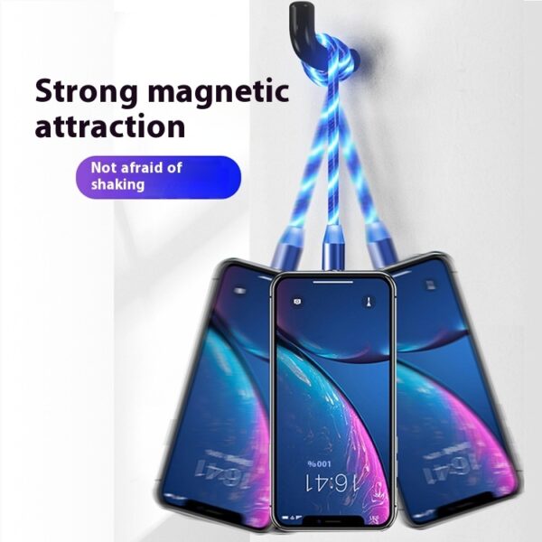 Colorful Streamer Mobile Phone Cable Magnetic Three-in-one USB Data Cable - Image 2