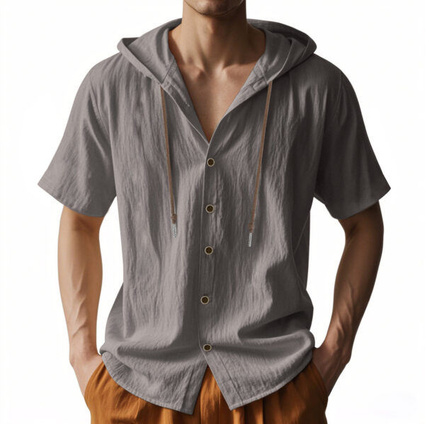 Loose Hooded Short-sleeved Shirt For Men - Image 4