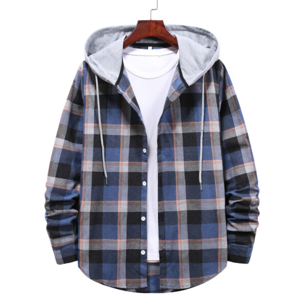 Plaid Hooded Casual Long Sleeve Shirt - Image 3