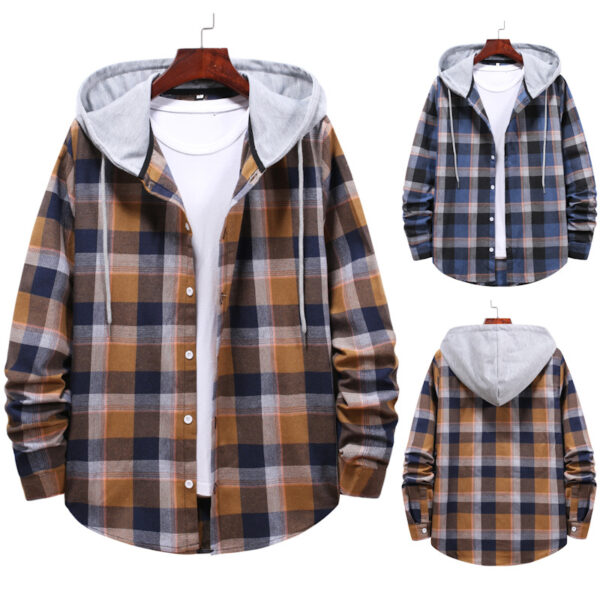 Plaid Hooded Casual Long Sleeve Shirt