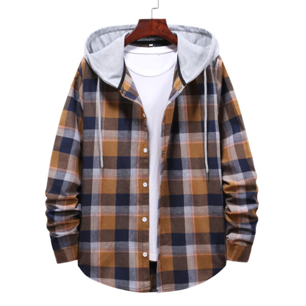 Plaid Hooded Casual Long Sleeve Shirt - Image 4