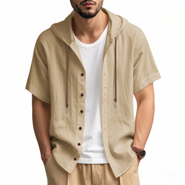 Loose Hooded Short-sleeved Shirt For Men - Image 9